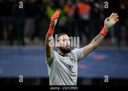 Mailand, Italien. Oktober 2021. Gianluigi Donnarumma von Italien während des Halbfinalspiels der UEFA Nations League zwischen Italien und Spanien im San Siro-Stadion in Mailand (Italien) am 6. Oktober 2021. Foto Andrea Staccioli/Insidefoto Kredit: Insidefoto srl/Alamy Live News Stockfoto