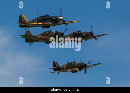 Royal Air Force RAF Hawker, ein Kämpfer für den „The Hawker“-Film „The Hawker“ bei der Airshow „Flying Legends“ in Duxford Stockfoto