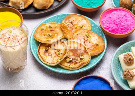 Traditionelle indische Holi Essen Malpua Stockfoto