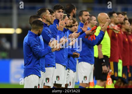 Mailand, Italien. Oktober 2021. Team (Italien) Während des UEFA-Spiels „Nations League 2020-2021“ zwischen Italien 1-2 Spanien im Giuseppe-Meazza-Stadion am 6. Oktober 2021 in Mailand, Italien. (Foto von Maurizio Borsari/AFLO) Quelle: Aflo Co. Ltd./Alamy Live News Stockfoto