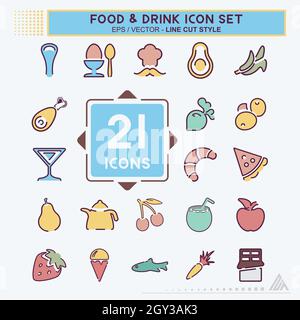 Icon Set Food & Drink - Line Cut Style - einfache Illustration, editierbarer Strich, Design Template Vektor, gut für Drucke, Poster, Werbung, annou Stock Vektor