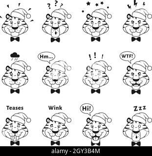 Skizzieren Sie lustige Tiger Kopf Porträts Set. Stock Vektor