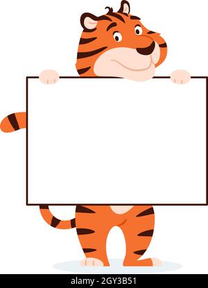 Niedlicher Cartoon-Tiger mit Banner, leerer Textraum Stock Vektor