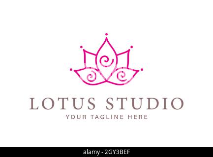 Lotus mit abstrakter Linie und Spiralen für das Logo des Yoga-Studios. Stock Vektor