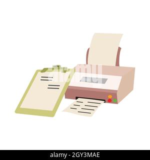 Der Drucker wird mit einem pastellgrünen Clipboard-Vektor-Illustrationen geliefert Stock Vektor