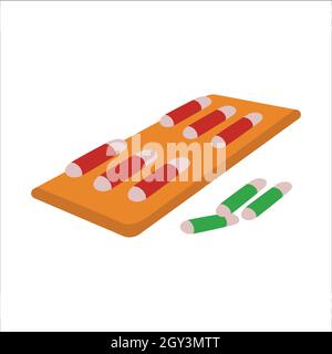 Zwei ovale Pillen in zwei verschiedenen Farben, rot und grünEine flache Designdarstellung Stock Vektor