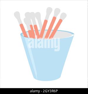 Baumwollknospe, pink mit Baumwollspitze, begleitet von einer blauen Tasse Vektorgrafik Stock Vektor