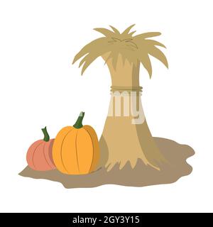 Flache Illustration von zwei orangefarbenen und braunen Kürbissen. Stock Vektor