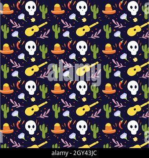 dia de muertos. Tag des toten handgezeichneten Musters Stock Vektor