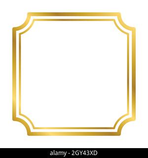 Golden glänzend glühenden Vintage Rechteck Rahmen mit Schatten isoliert auf weißem Hintergrund. Goldener realistischer quadratischer Rand. Vektorgrafik Stock Vektor