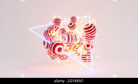 3d-Rendering, moderne abstrakte Kugeln und 3d Formen geometrischen Farbhintergrund mit Kopierraum Stockfoto