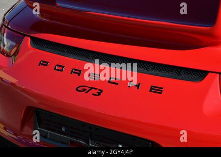 Mugello Circuit, Italien - 23. September 2021: Detail eines Porsche Carrera 4S im Fahrerlager des Mugello Circuit. Italien Stockfoto