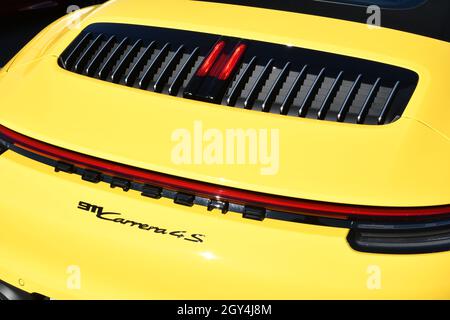 Mugello Circuit, Italien - 23. September 2021: Detail eines Porsche Carrera 4S im Fahrerlager des Mugello Circuit. Italien Stockfoto
