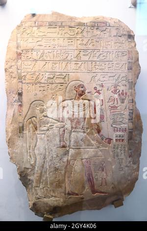 Kalksteingrab-Stele von Anhurnakht aus Naga el-Deir, Ägypten, im British Museum, London, Großbritannien Stockfoto