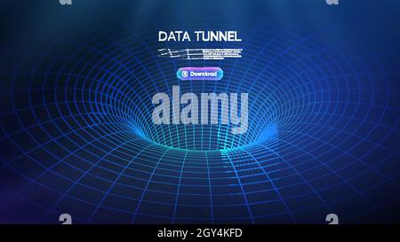 Big-Data-Tunnel-Vektor-Illustration. Abstrakter digitaler Hintergrund. Computerdaten-Tunnel-Technologie. Sortieren von Daten und Netzwerksicherheit. Innovation Stock Vektor