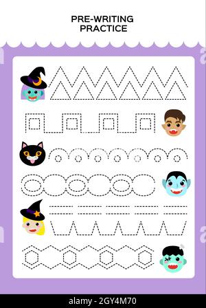 Happy Halloween Trace Spiel für Kinder mit Monstern. . Bildung Spiel für Kinder. Super-motorische Fähigkeiten. Arbeitsblatt Zur Ablaufverfolgung. Vektor Stock Vektor