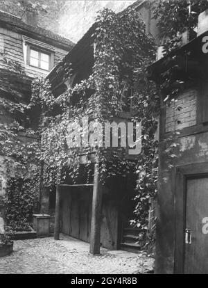 Der malerische Innenhof des Hauses in der Petristraße 15 auf der Fischerinsel in Berlin-Mitte ist von Kletterpflanzen umschlungen. Foto aus dem Jahr 1937. [Automatisierte Übersetzung] Stockfoto