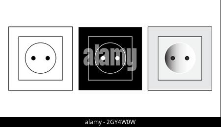 Symbol für Netzsteckdose. Elektrisches Symbol oder Schild. Einfaches flaches Design von elektrischen Heimgeräten. Vektordarstellung auf weißem Hintergrund isoliert. Silhoue Stock Vektor