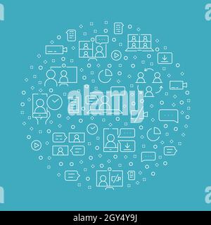 Online-Meeting-Kreis-Konzept aus dünnen Linien-Symbolen Stock Vektor