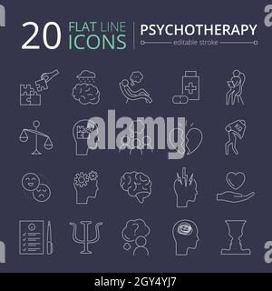 Symbole für die Linie Psychotherapie und Psychologie. Einfach Stock Vektor
