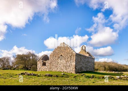 Capel Lligwy, eine ruinierte Kapelle aus dem 12. Jahrhundert, in der Nähe von Rhos Lligwy auf Anglesey, Nordwales. Stockfoto