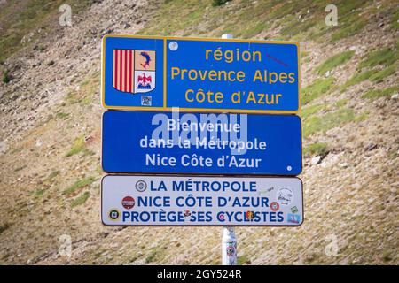 Straßenschild Region Provence Alpes und Cote d'Azur Stockfoto