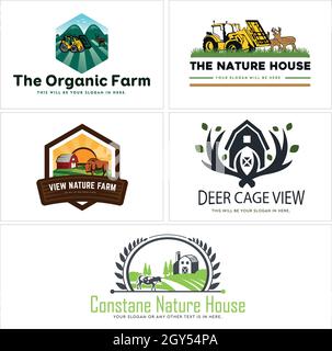 Set von Natur Kuh Hirsch Bauernhof Logo-Design Stock Vektor