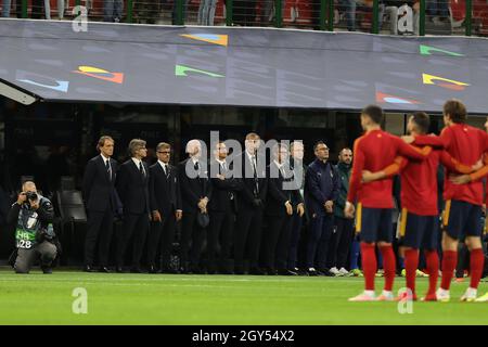 Roberto Mancini Cheftrainer von Italien und Mitarbeiter während des Halbfinalspiels der UEFA Nations League 2021 zwischen Italien und Spanien bei Stockfoto