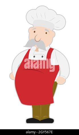 Cute Cartoon Chef auf weißem Hintergrund. Poster, Karte, Banner, Hintergrunddesign. EPS 10. Stock Vektor