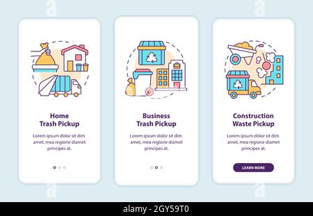 Bildschirm der mobilen App zur Sammlung und Abholung von Abfällen Stock Vektor