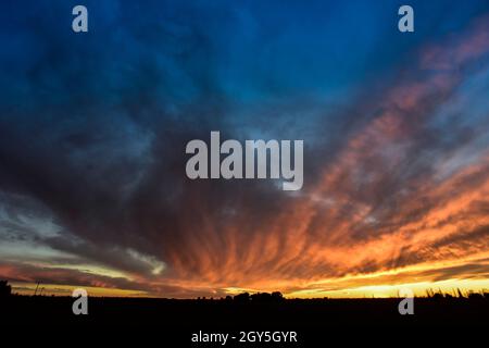 Sonnenuntergang in Pampas, Provinz La Pampa, Patagonien, Argentinien. Stockfoto