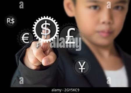 Viele Währungen Technologie Business Internet Konzept. Stockfoto