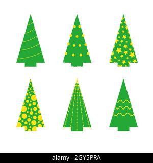 Niedliche einfache Weihnachtsbäume Vektor-Symbole gesetzt Stock Vektor