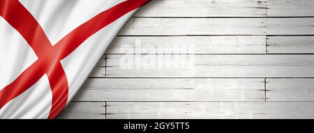 Alabama-Flagge auf weißem Holz-Wandbanner, USA. 3D-Illustration Stockfoto