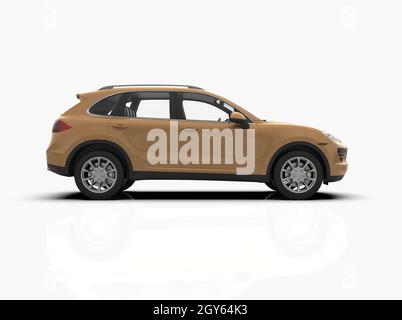 Generisches und brandloses Luxus-SUV isoliert auf weißer 3d-Illustration, modernes SUV-Studio, Autohaus Automobilindustrie, Autotransport, Infograph Stockfoto