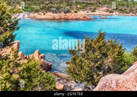 Blick auf die berühmte Spiaggia del Principe, einem der schönsten Strände der Costa Smeralda, Sardinien, Italien Stockfoto