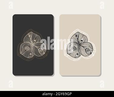 Rückseite Vorlage von Karten, Wahrsagerei, Tarot, Spiele. Einfaches geometrisches florales, abstraktes florales Design. Das Konzept der Einfachheit, anmutige Kontur Ornament. Vektorgrafik Stock Vektor