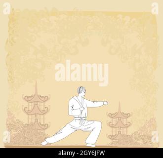 Kreative abstrakte Abbildung: Karate Kämpfer Stockfoto