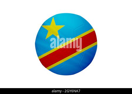 Fußball in den Farben der Demokratischen Republik Kongo Flagge isoliert auf weißem Hintergrund. In einem konzeptionellen Meisterschaftsbild, das Demokrat unterstützt Stockfoto