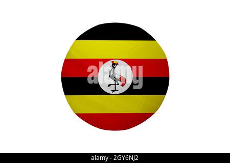 Fußball in den Farben der Uganda-Flagge isoliert auf weißem Hintergrund. In einem konzeptionellen Meisterschaftsbild, das Uganda unterstützt. Stockfoto