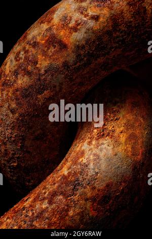 Bacjgrounds und Texturen: Glieder sehr alter verwitterter rostiger Kette, Nahaufnahme, Industrial Abstract Stockfoto