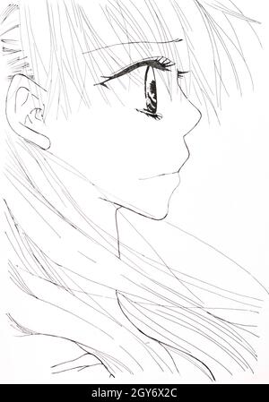 Zeichnung im Anime-Stil. Bild von einem Mädchen auf dem Bild im Stil der japanischen anime Stockfoto