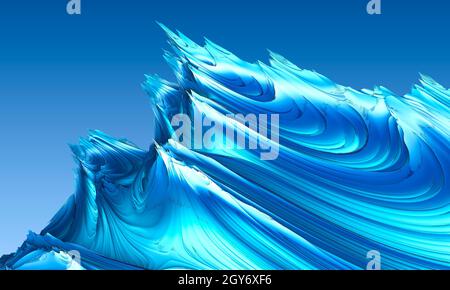 Plastikwellen im Meer. Kombinationen von vielen Blautönen gegen einen blauen Himmel. Imitation von Meereswellen auf Leinwand. Modernes Kunstkonzept. 3d ren Stockfoto