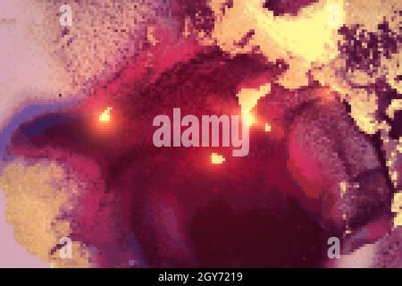 Hintergrund aus purpurem, burgunderrotem und Gold glänzendem abstraktem Marmor. Vektor-Textur in Alkoholtinte Technik mit Glitzer. Vorlage für Banner, Poster Design Stock Vektor
