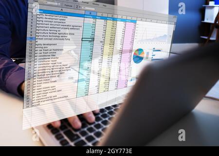 Datenanalyst Auditor Mitarbeiter Mit Tabelle Auf Computer Stockfoto