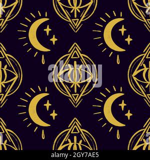 Doodle Psychedelische Augen Nahtloses Muster. Boho Okult Wallpaper und textile Oberfläche Hintergrund. Stock Vektor