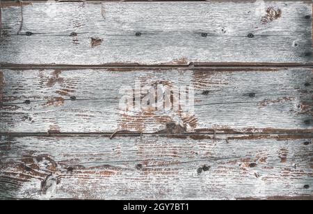 Holzplanken Hintergrund. Alte Holzbretter mit rostigen Schrauben Stockfoto