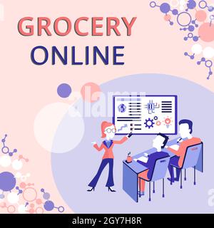 Konzeptunterschrift Grocery Online, Geschäftskonzept digitale Version des Supermarkts, der Online-Bestellungen annimmt Presenting Project Report Concept, Report Stockfoto