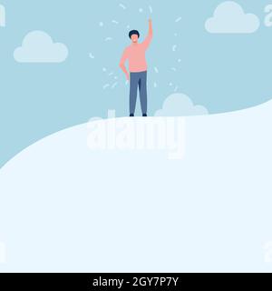 Der Mann Zeichnet Die Hand, Hebt Den Himmel Und Zeigt Einen Erfolg. Stockfoto