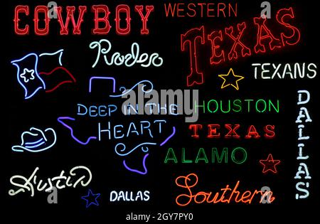 Neon Texas Sign Photo Composite Stockfoto